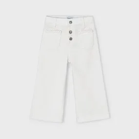 Wide Leg Twill Trousers - Natural