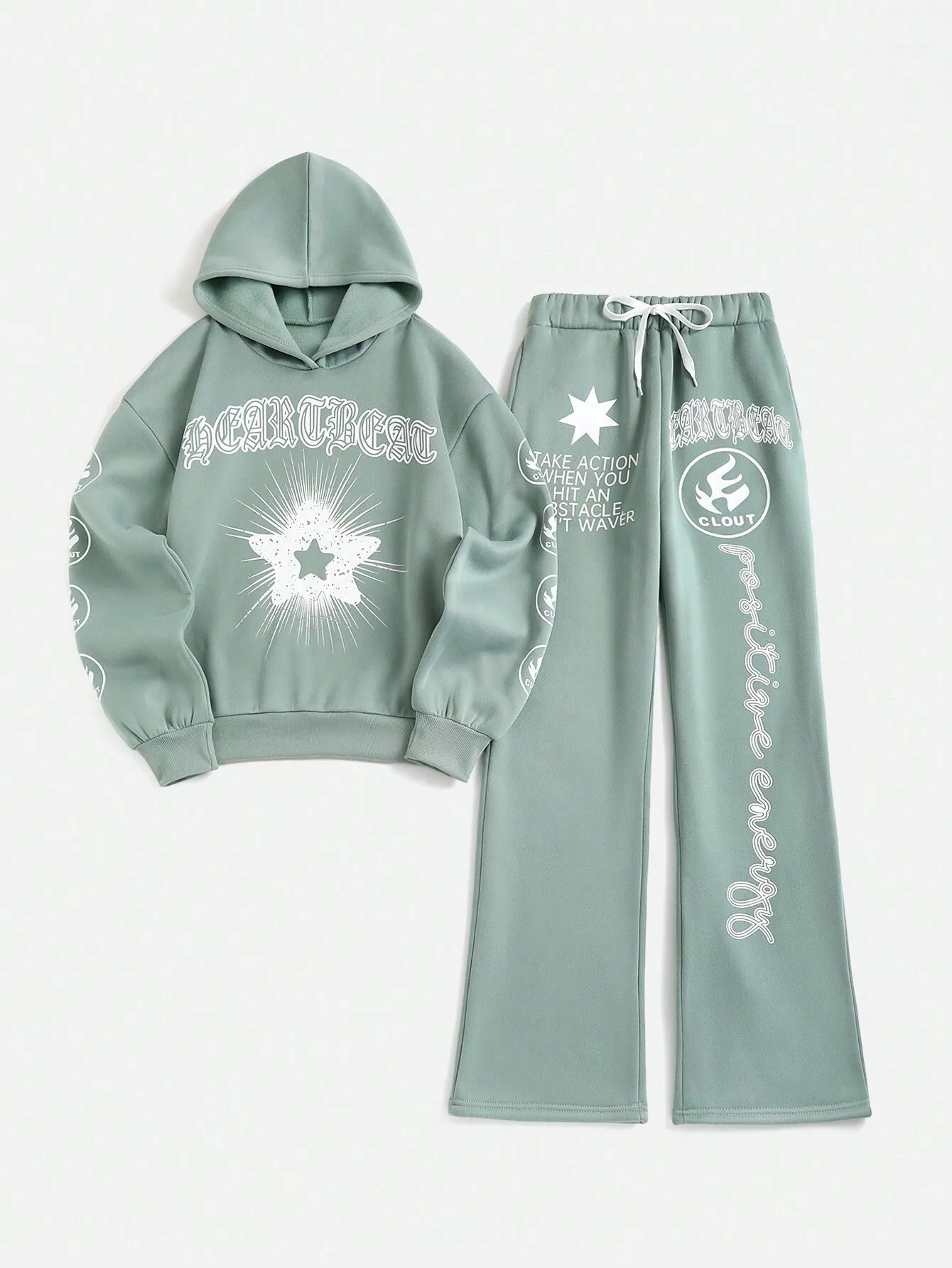 Women's Autumn Letter Star Printed Long Sleeve Hoodie And Pants 2pcs Casual Outfit