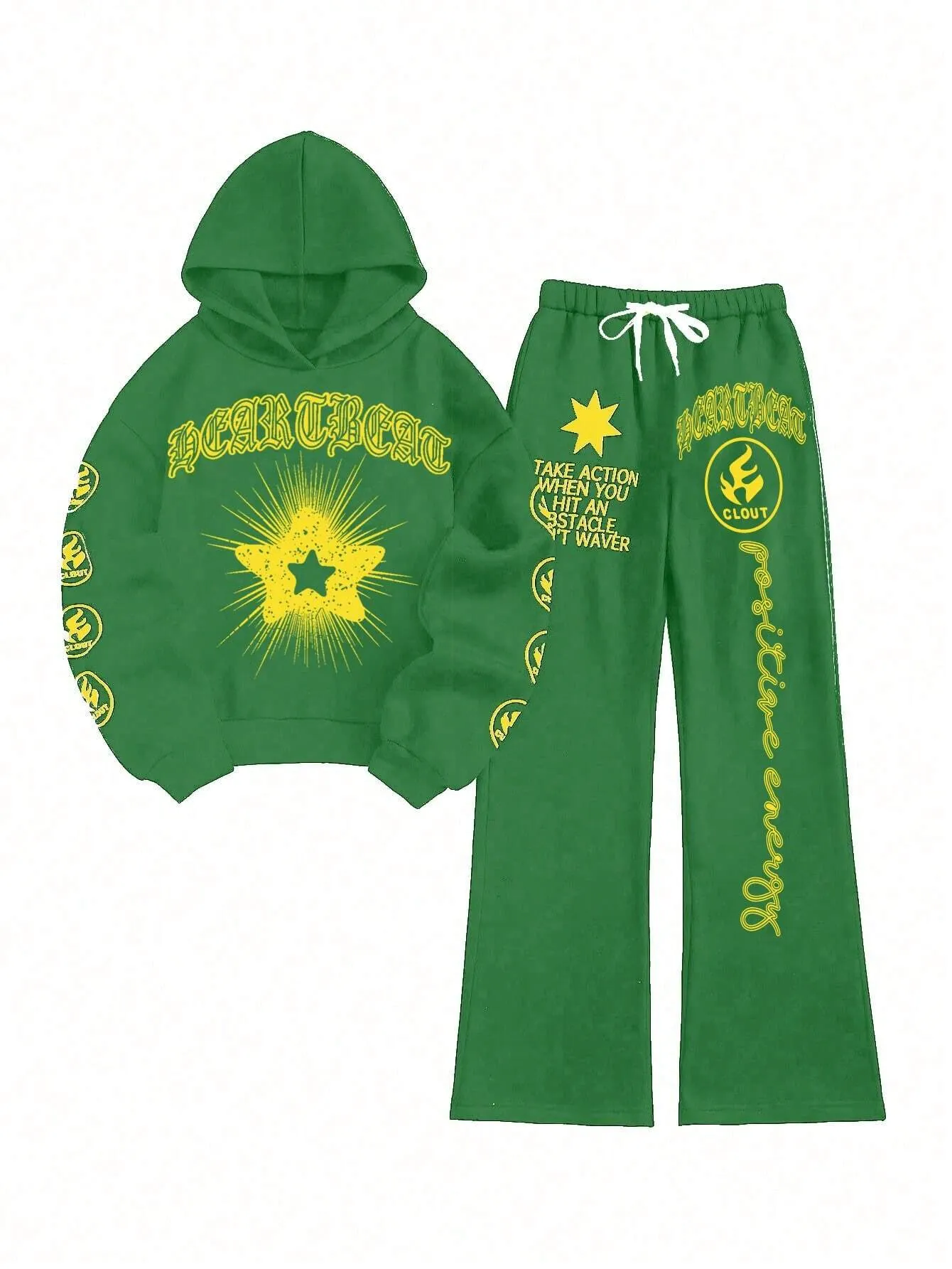 Women's Autumn Letter Star Printed Long Sleeve Hoodie And Pants 2pcs Casual Outfit