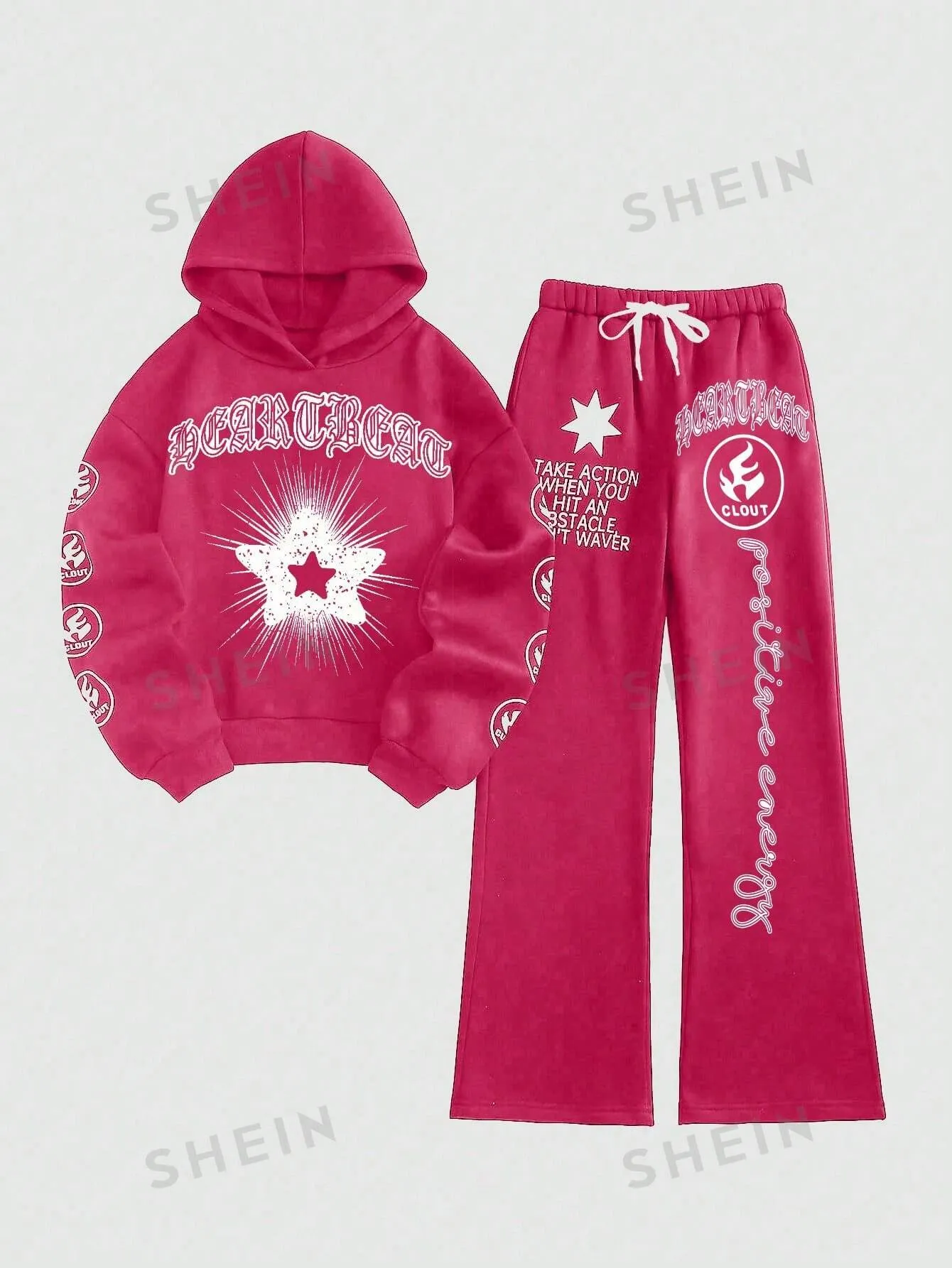 Women's Autumn Letter Star Printed Long Sleeve Hoodie And Pants 2pcs Casual Outfit