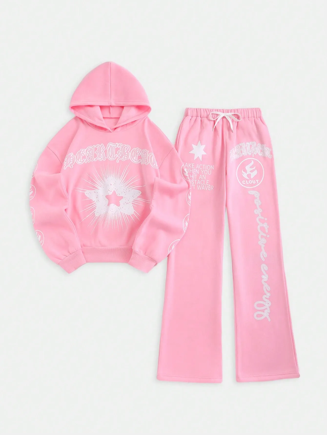Women's Autumn Letter Star Printed Long Sleeve Hoodie And Pants 2pcs Casual Outfit