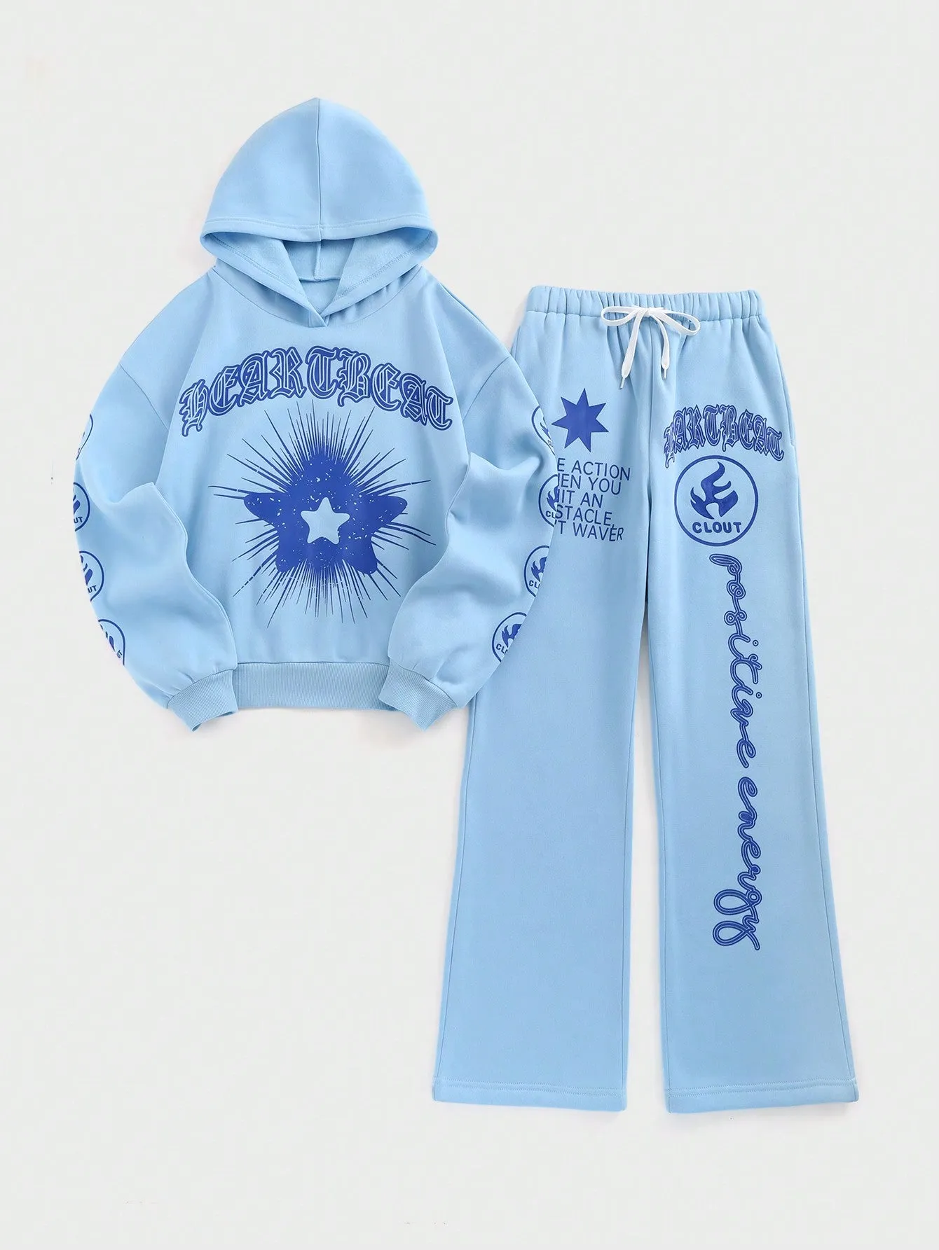 Women's Autumn Letter Star Printed Long Sleeve Hoodie And Pants 2pcs Casual Outfit
