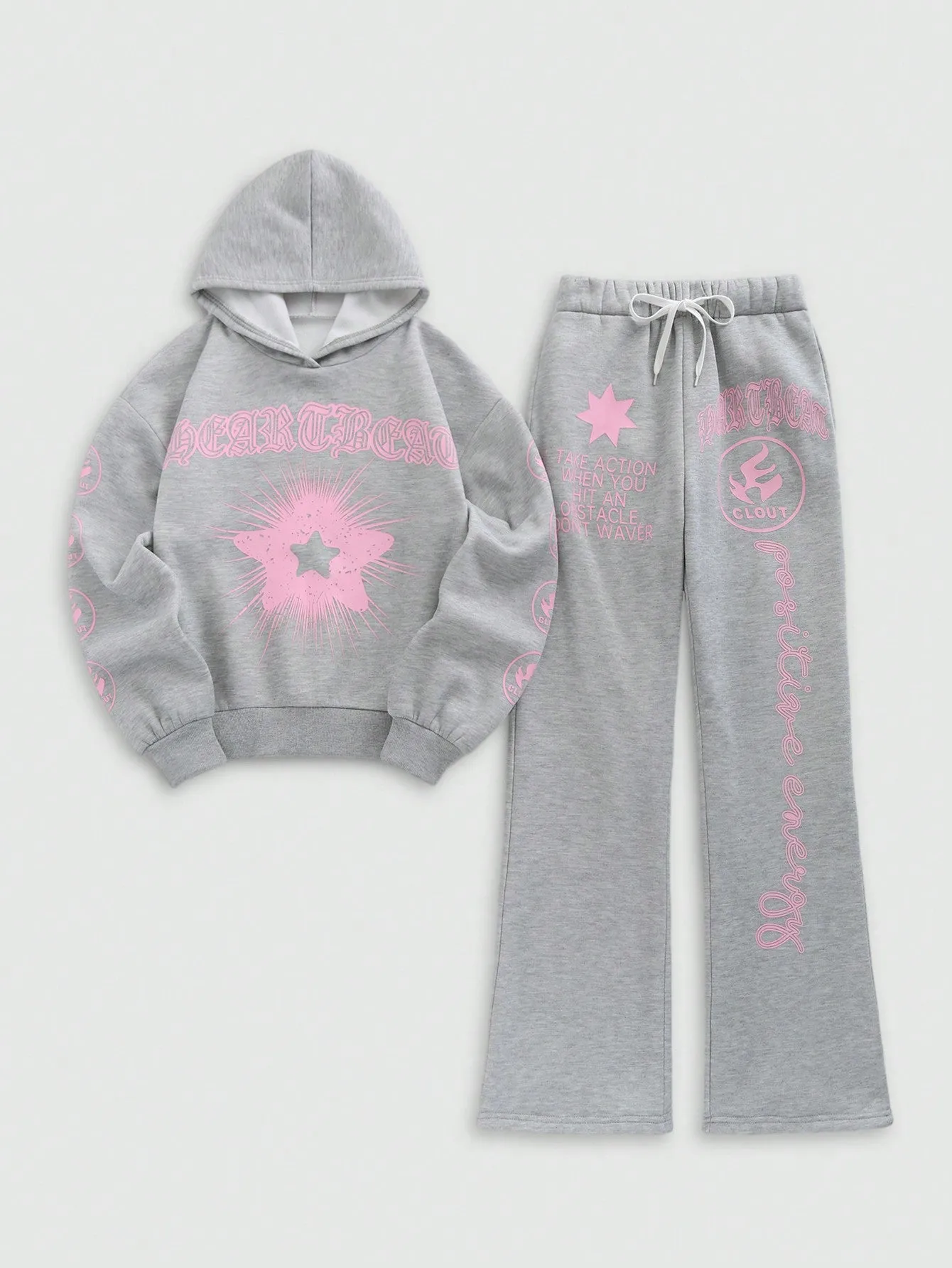 Women's Autumn Letter Star Printed Long Sleeve Hoodie And Pants 2pcs Casual Outfit