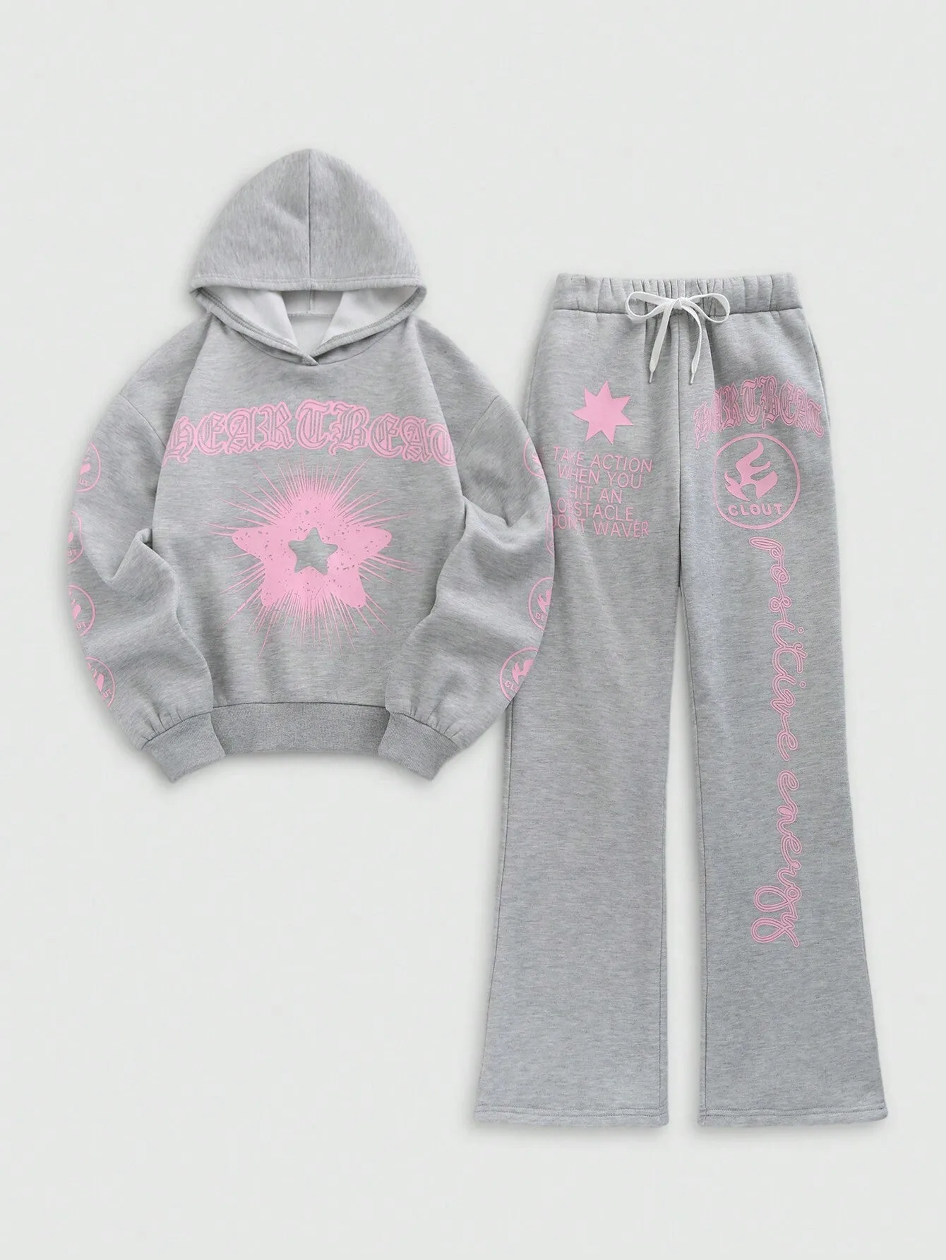 Women's Autumn Letter Star Printed Long Sleeve Hoodie And Pants 2pcs Casual Outfit