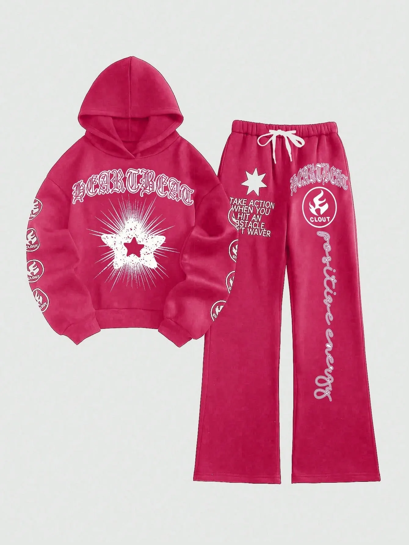 Women's Autumn Letter Star Printed Long Sleeve Hoodie And Pants 2pcs Casual Outfit