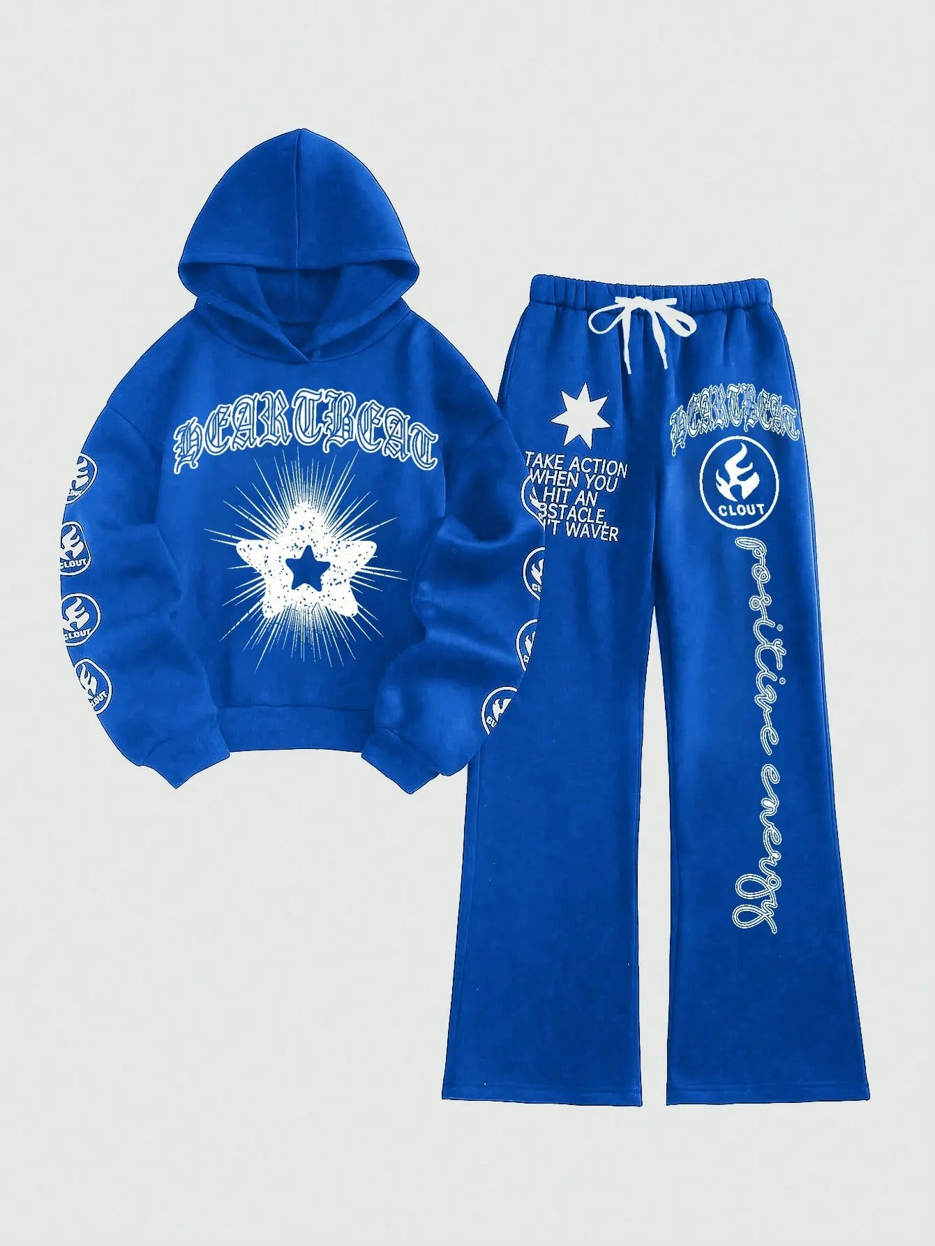 Women's Autumn Letter Star Printed Long Sleeve Hoodie And Pants 2pcs Casual Outfit