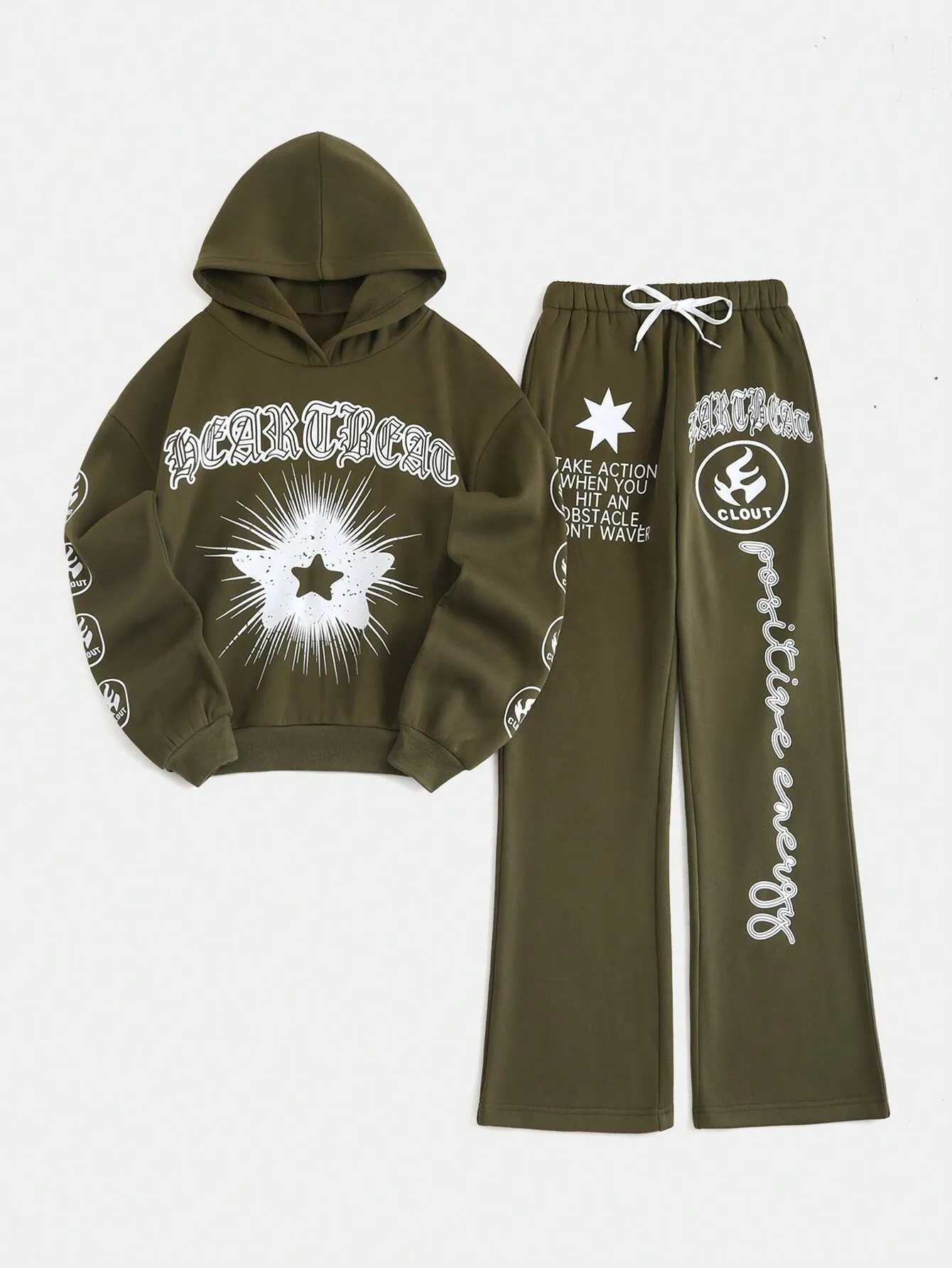 Women's Autumn Letter Star Printed Long Sleeve Hoodie And Pants 2pcs Casual Outfit
