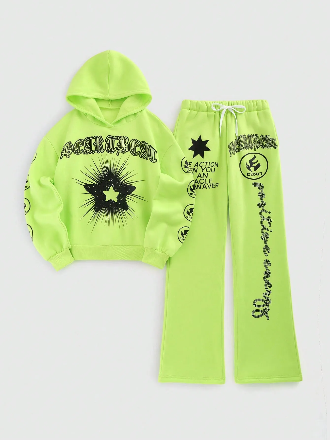 Women's Autumn Letter Star Printed Long Sleeve Hoodie And Pants 2pcs Casual Outfit