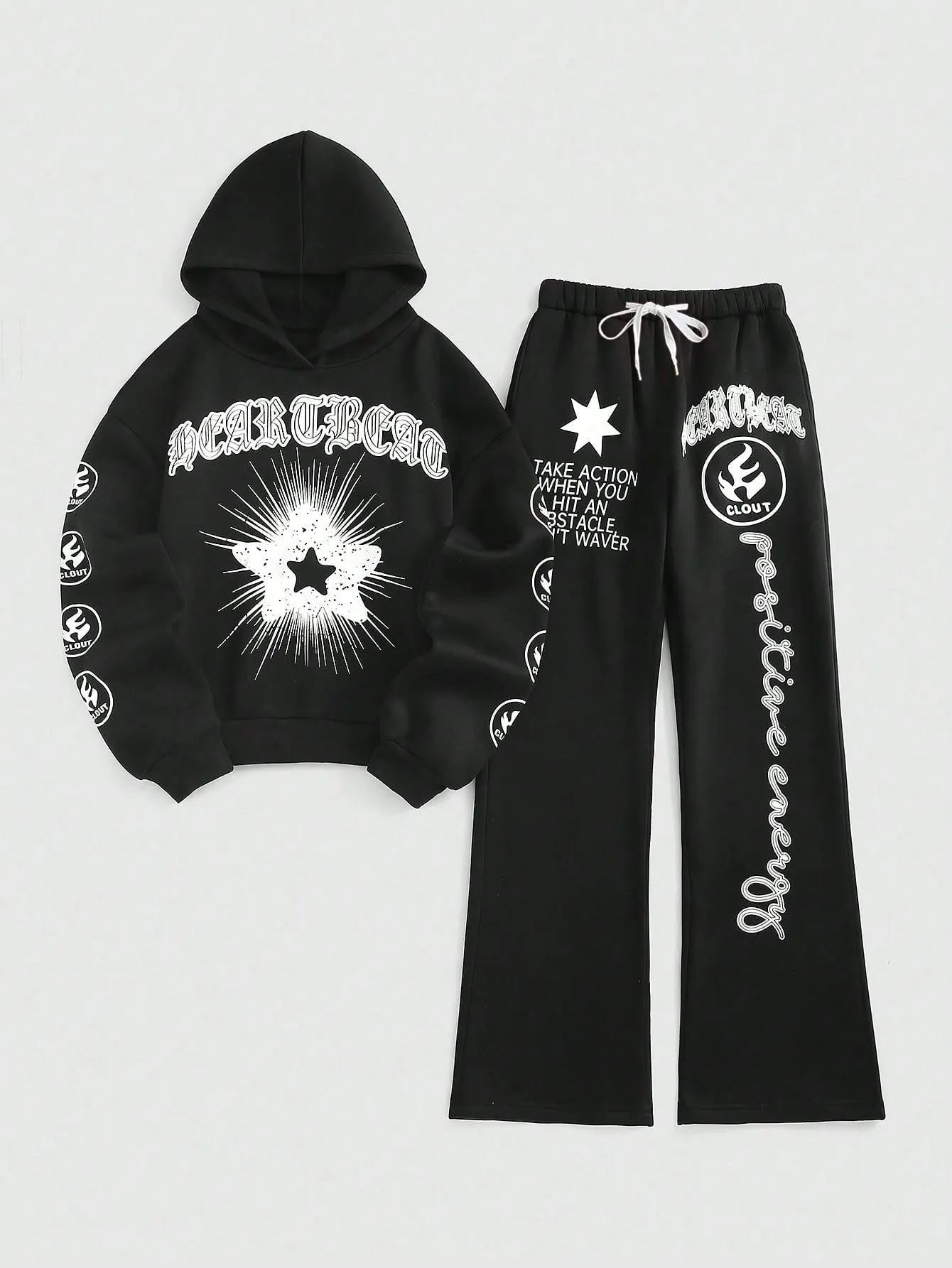 Women's Autumn Letter Star Printed Long Sleeve Hoodie And Pants 2pcs Casual Outfit