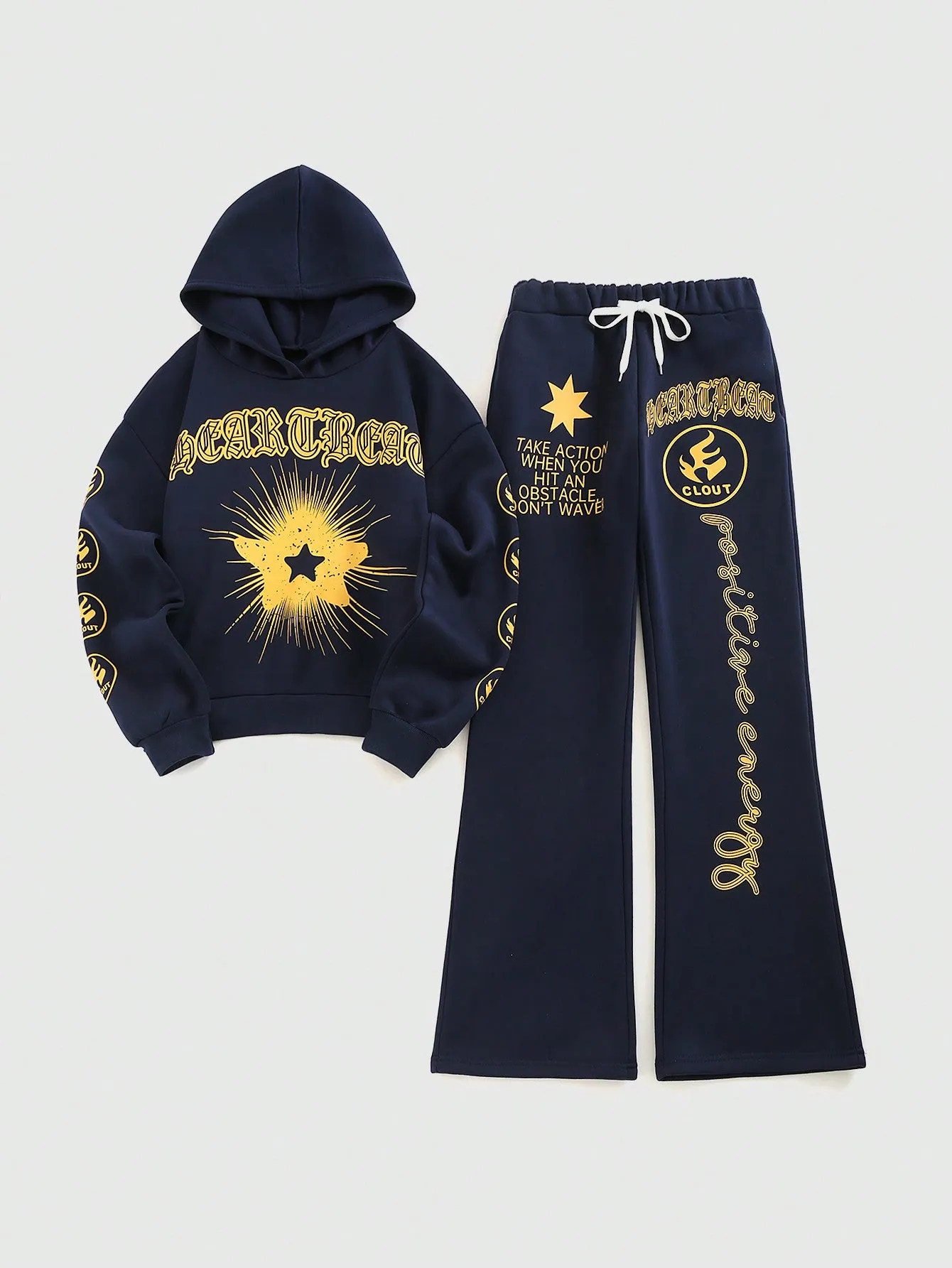 Women's Autumn Letter Star Printed Long Sleeve Hoodie And Pants 2pcs Casual Outfit