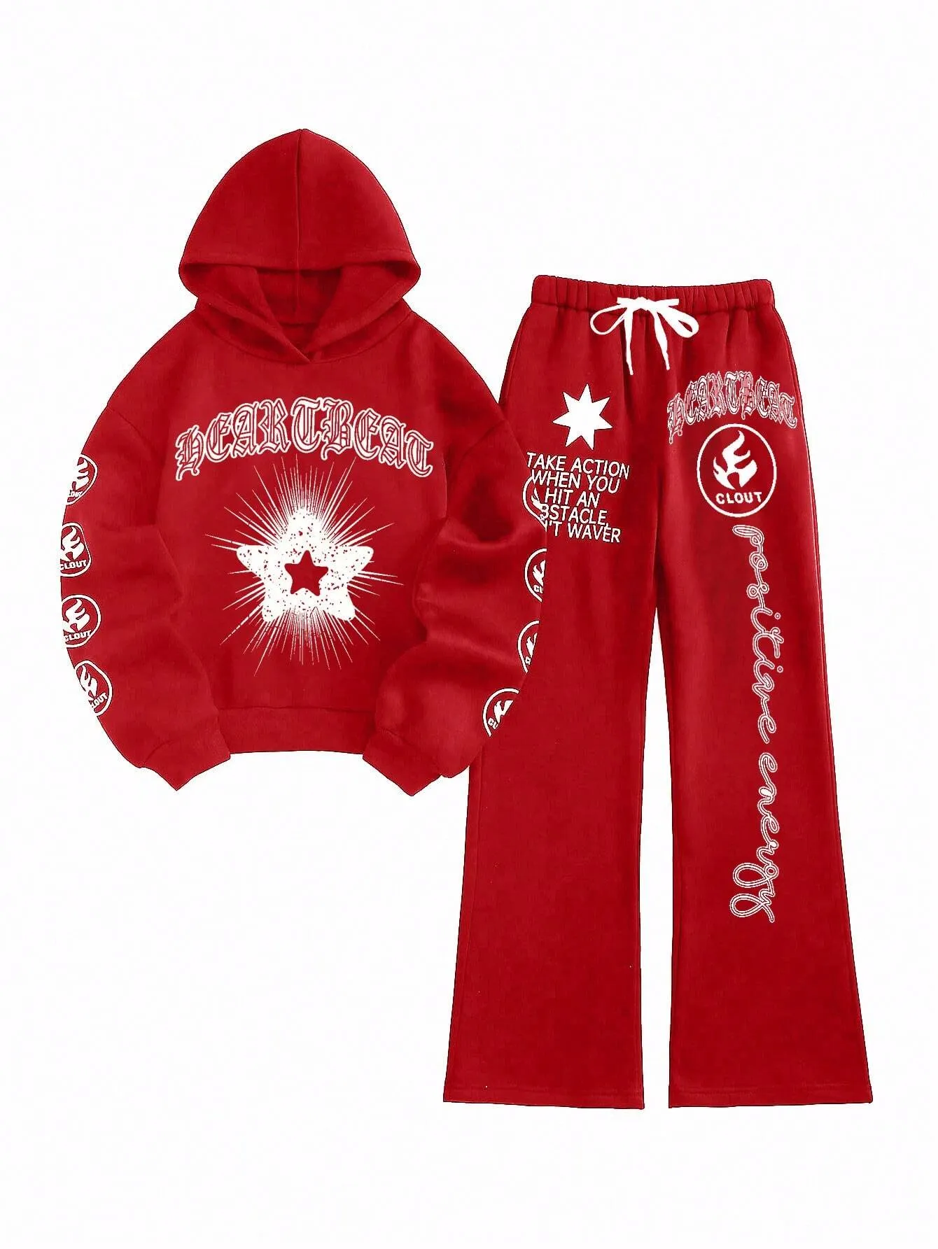 Women's Autumn Letter Star Printed Long Sleeve Hoodie And Pants 2pcs Casual Outfit