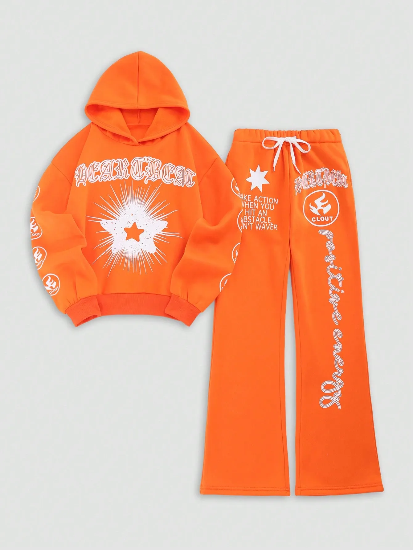 Women's Autumn Letter Star Printed Long Sleeve Hoodie And Pants 2pcs Casual Outfit