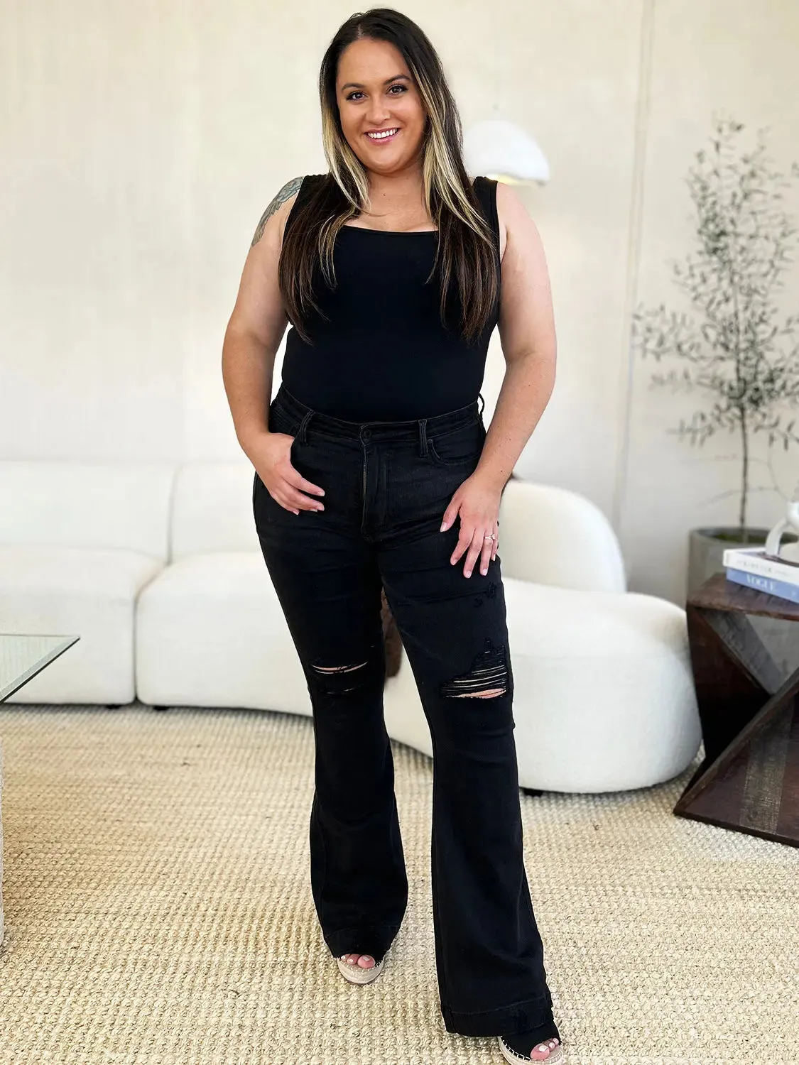 Women's Jeans, Distressed Flare Jeans, with Full Size High Waist by Judy Blue