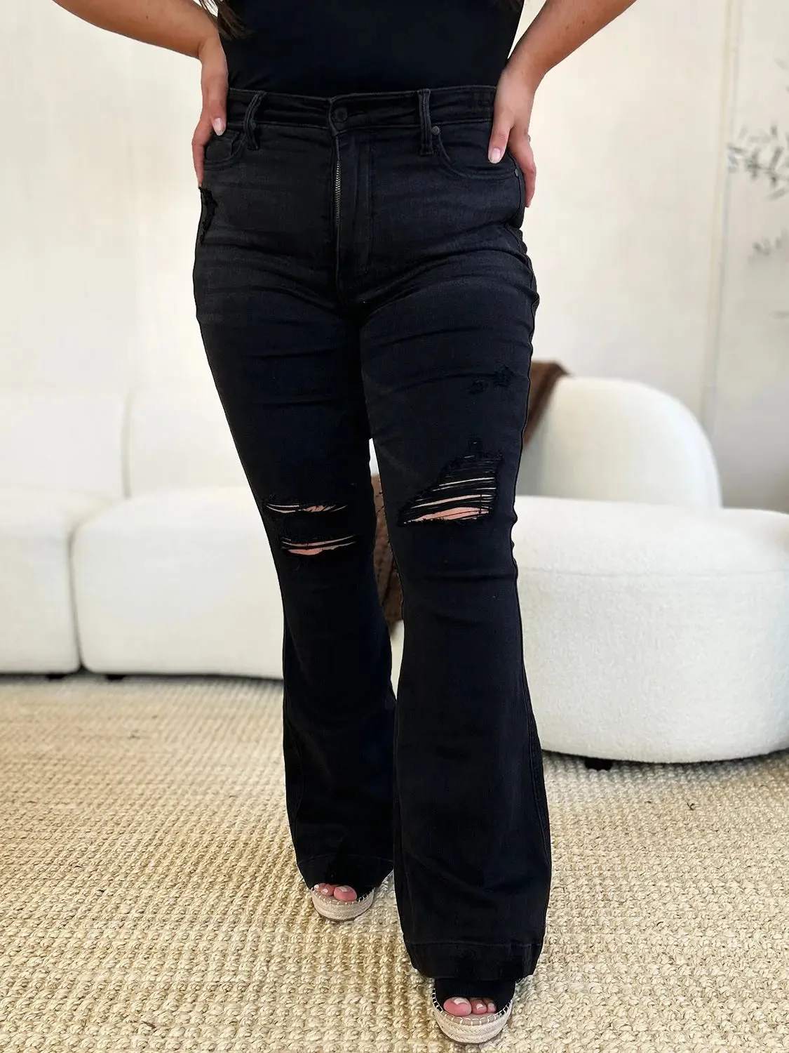 Women's Jeans, Distressed Flare Jeans, with Full Size High Waist by Judy Blue