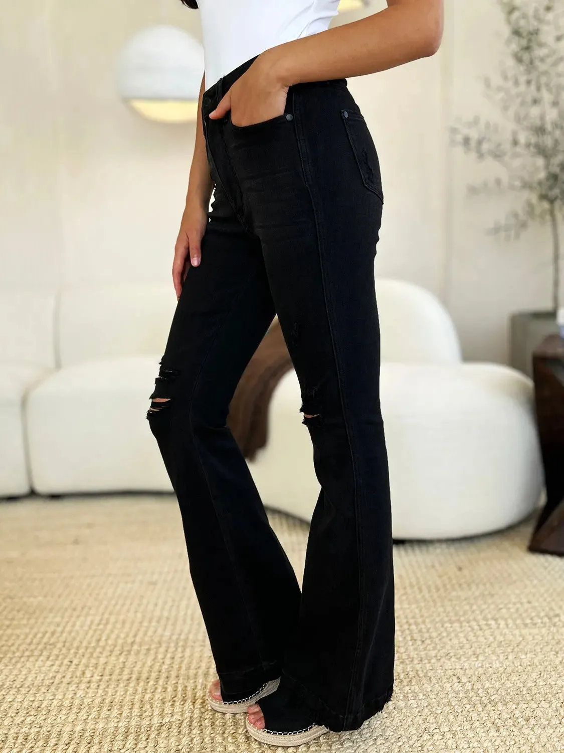 Women's Jeans, Distressed Flare Jeans, with Full Size High Waist by Judy Blue