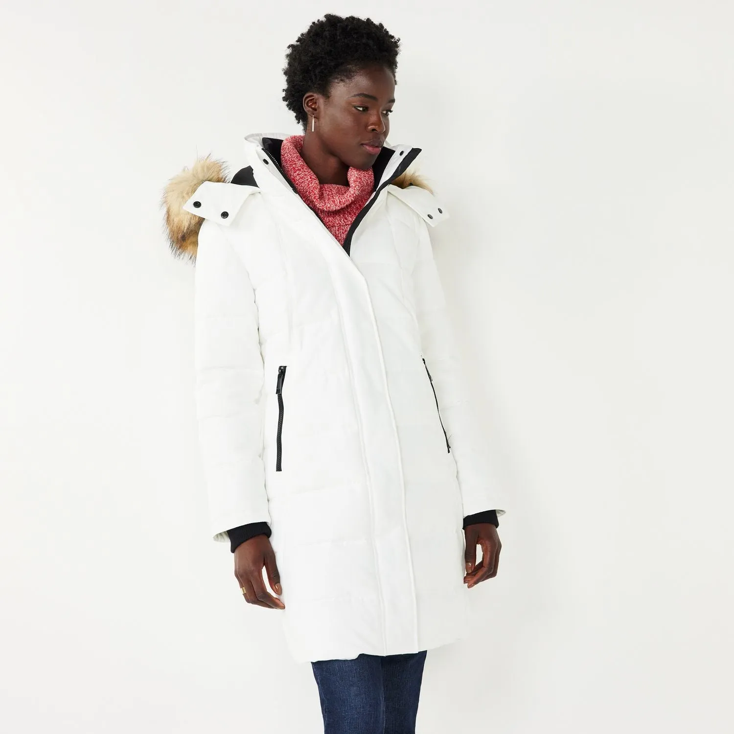 Women's Nine West Storm Weather Faux-Fur Hood Puffer Coat